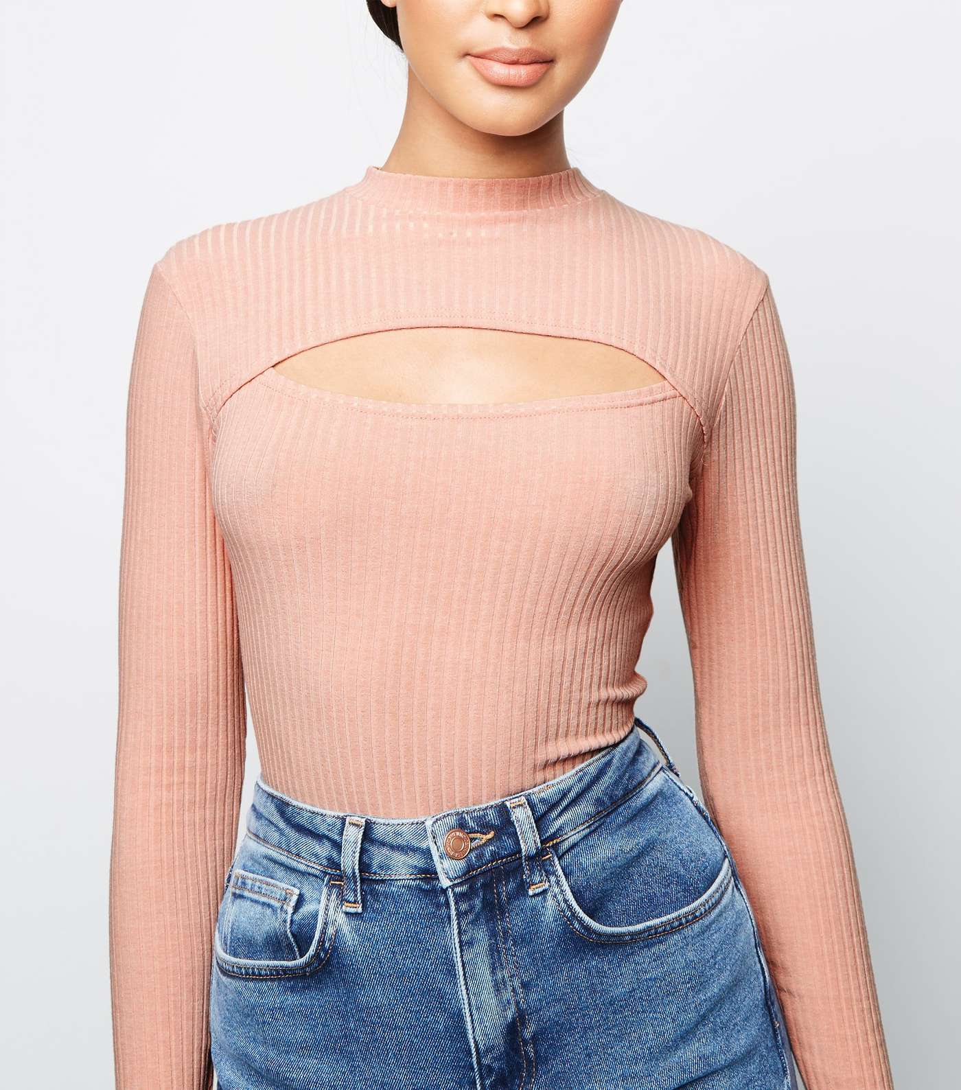 Pink Ribbed Cut Out Bodysuit