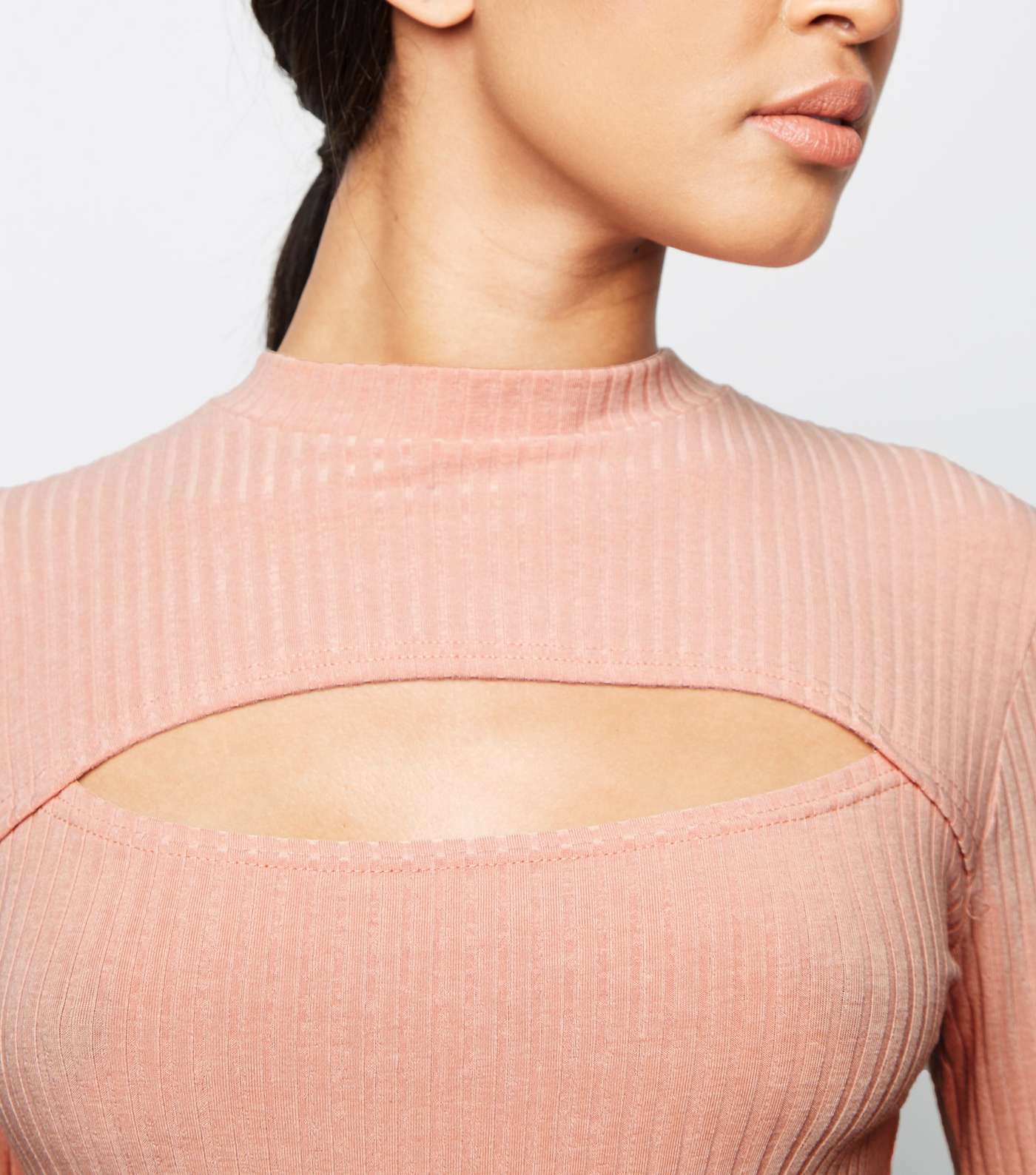 Pink Ribbed Cut Out Bodysuit Image 3