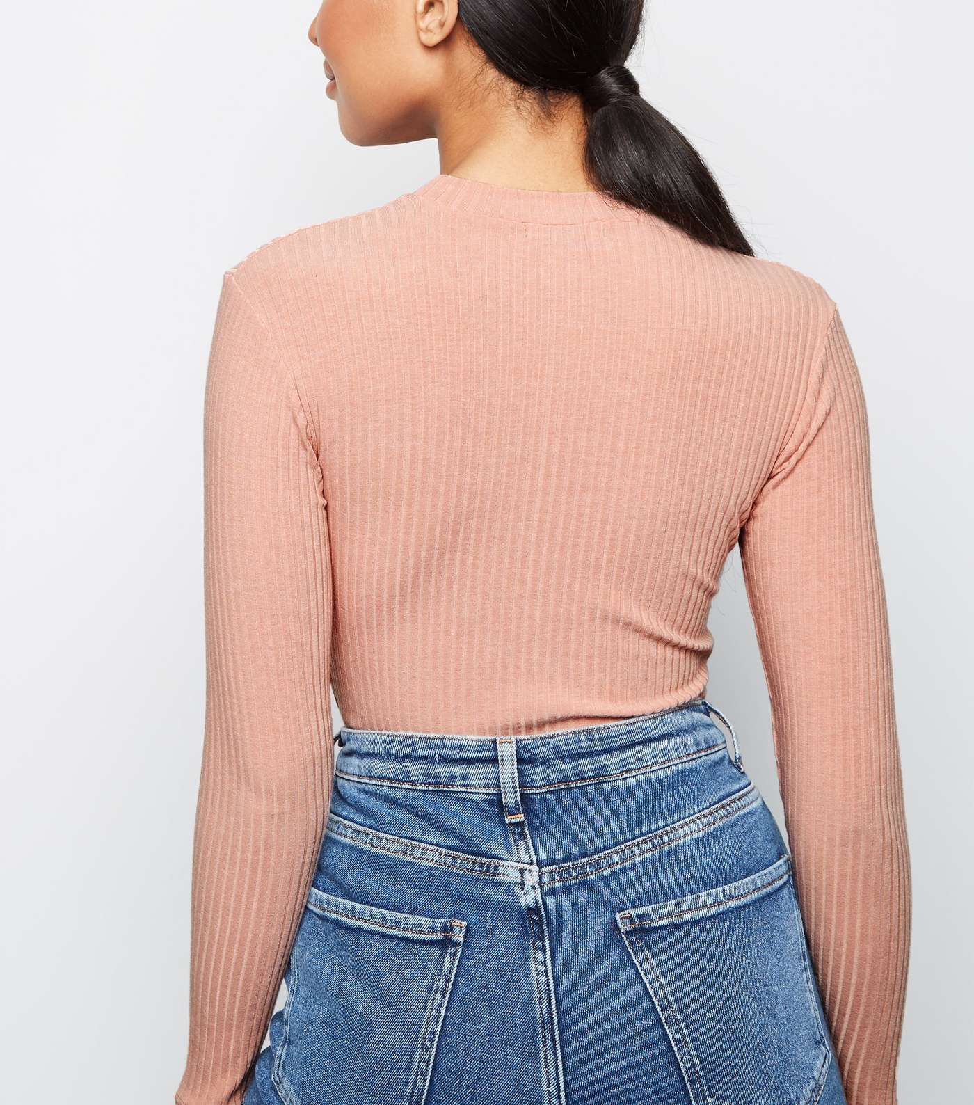 Pink Ribbed Cut Out Bodysuit Image 5