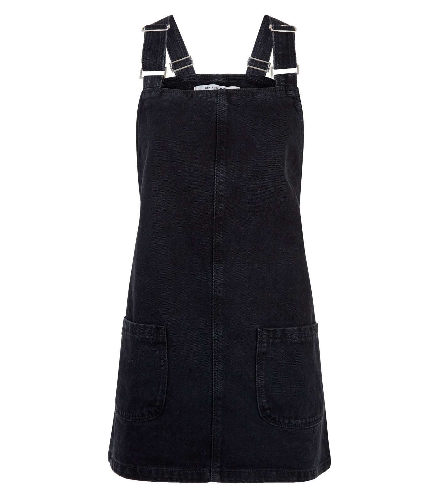 Petite Black Buckle Denim Pinafore Dress  Image 4