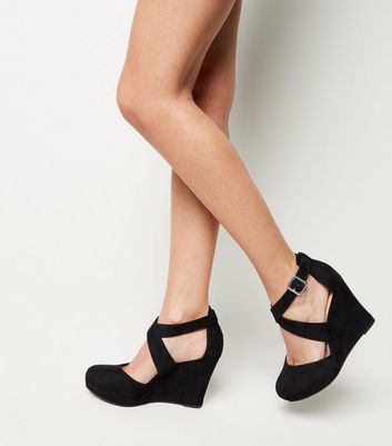 black wedge shoes wide fit