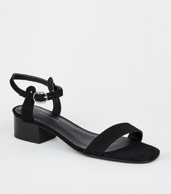 Black Suedette Low Block Heel Sandals 