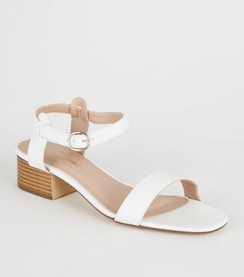 low block heel sandals white