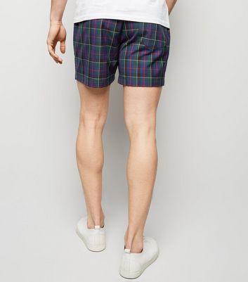 Image of Navy Tartan Check Shorts New Look