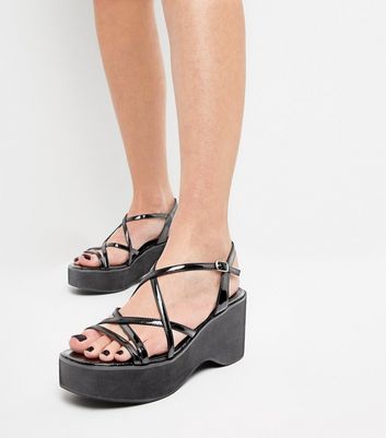 platform black strappy heels