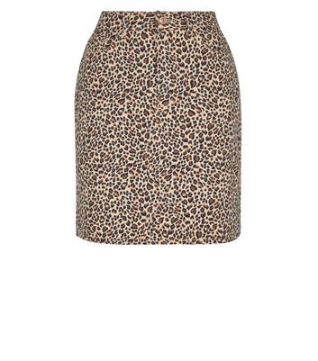 new look leopard print denim skirt