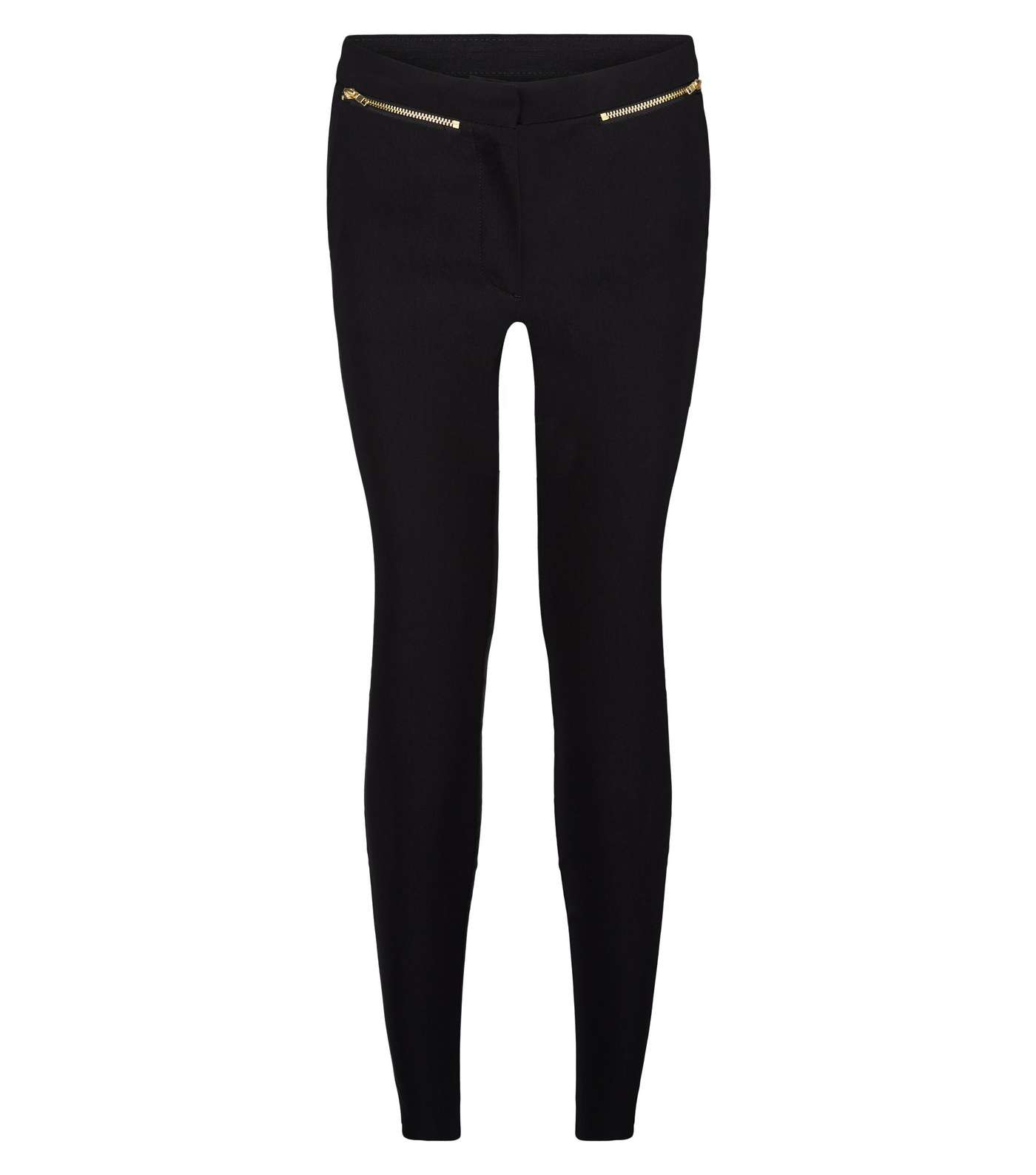 Petite Black Zip Front Stretch Slim Fit Trousers  Image 4