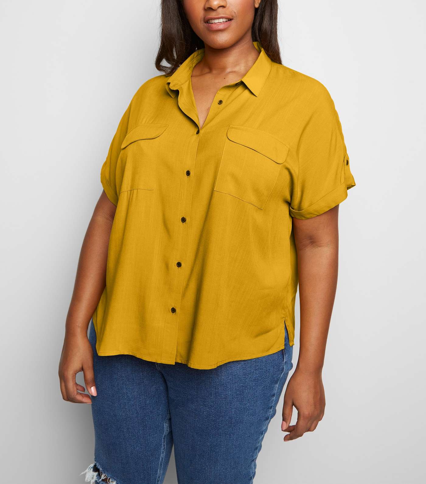 Curves Yellow Pocket Front Shirt
