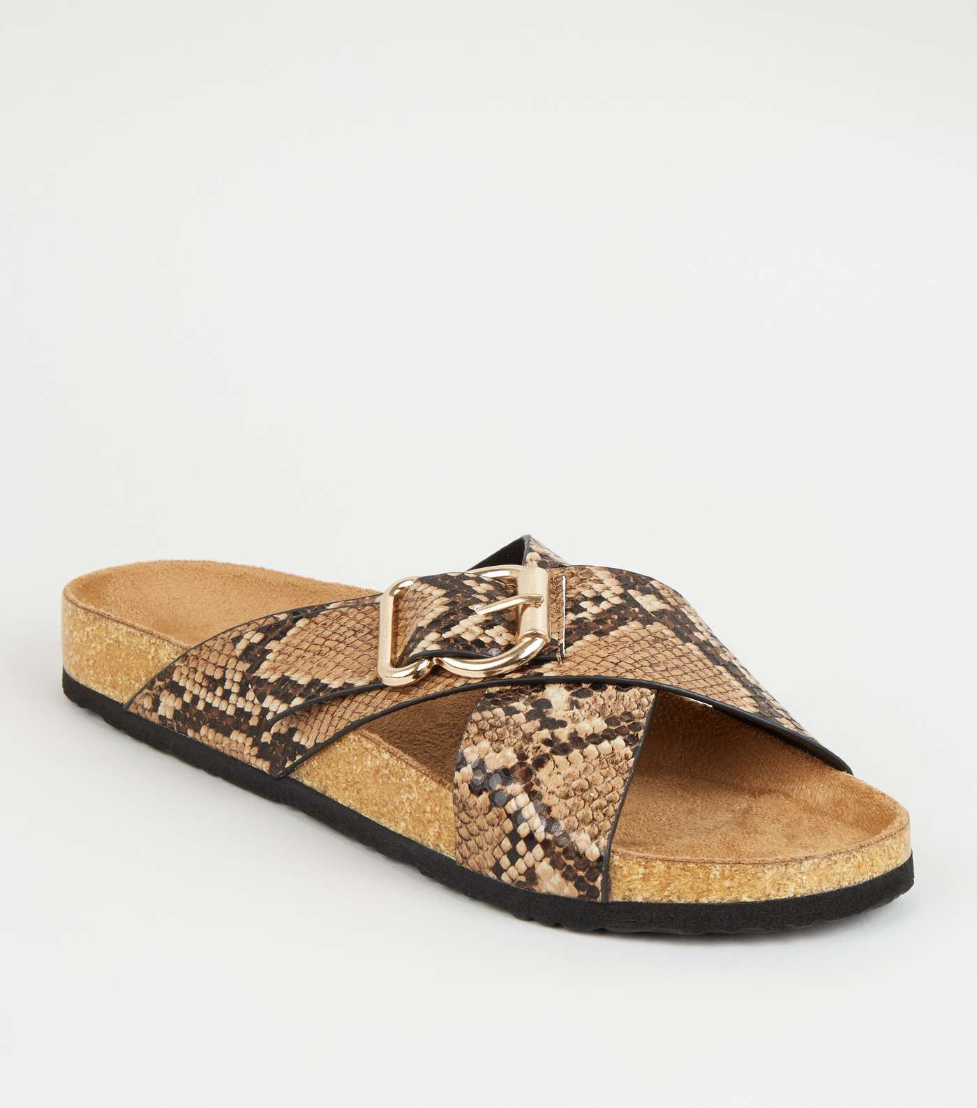 Stone Faux Snake Cross Strap Footbed Sliders