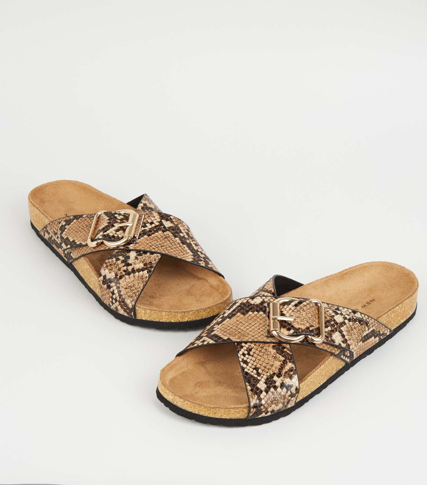 Stone Faux Snake Cross Strap Footbed Sliders Image 3