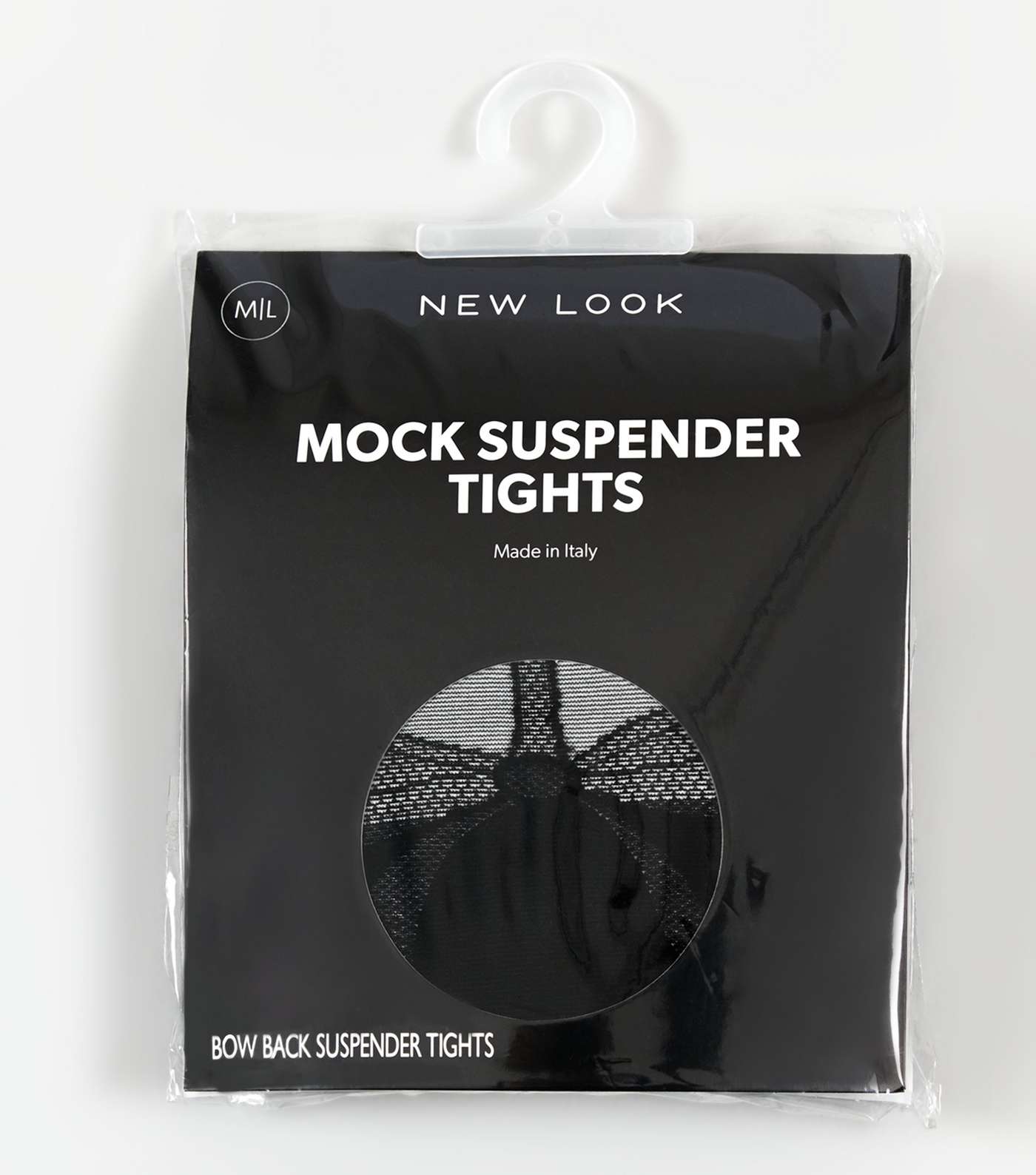 Black Bow Back Mock Suspender Tights  Image 2