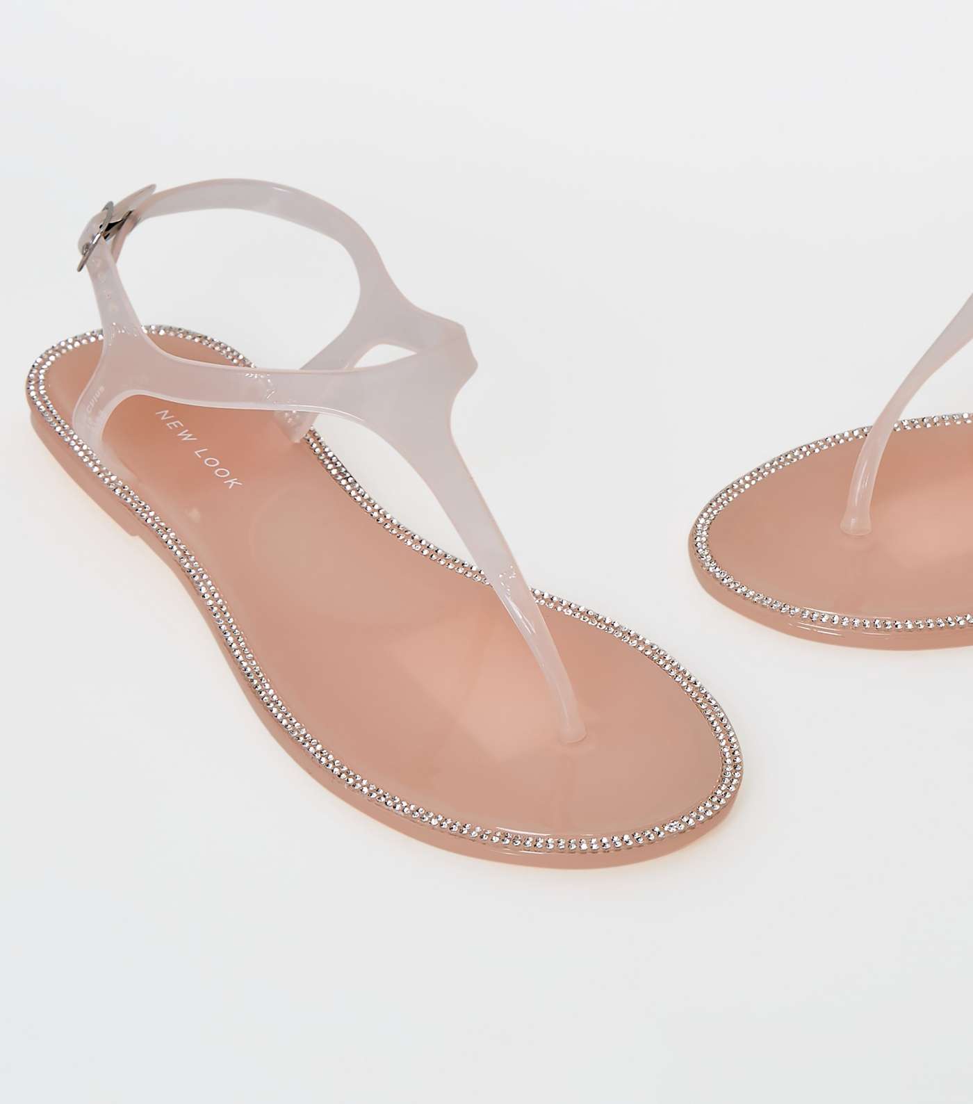 Pink Diamanté Sole Trim Jelly Sandals Image 4