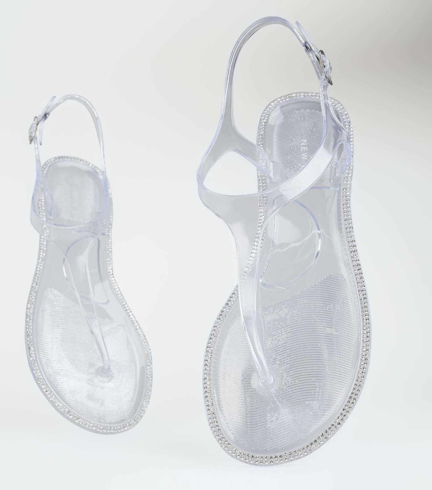 Silver Diamanté Sole Trim Jelly Sandals Image 3