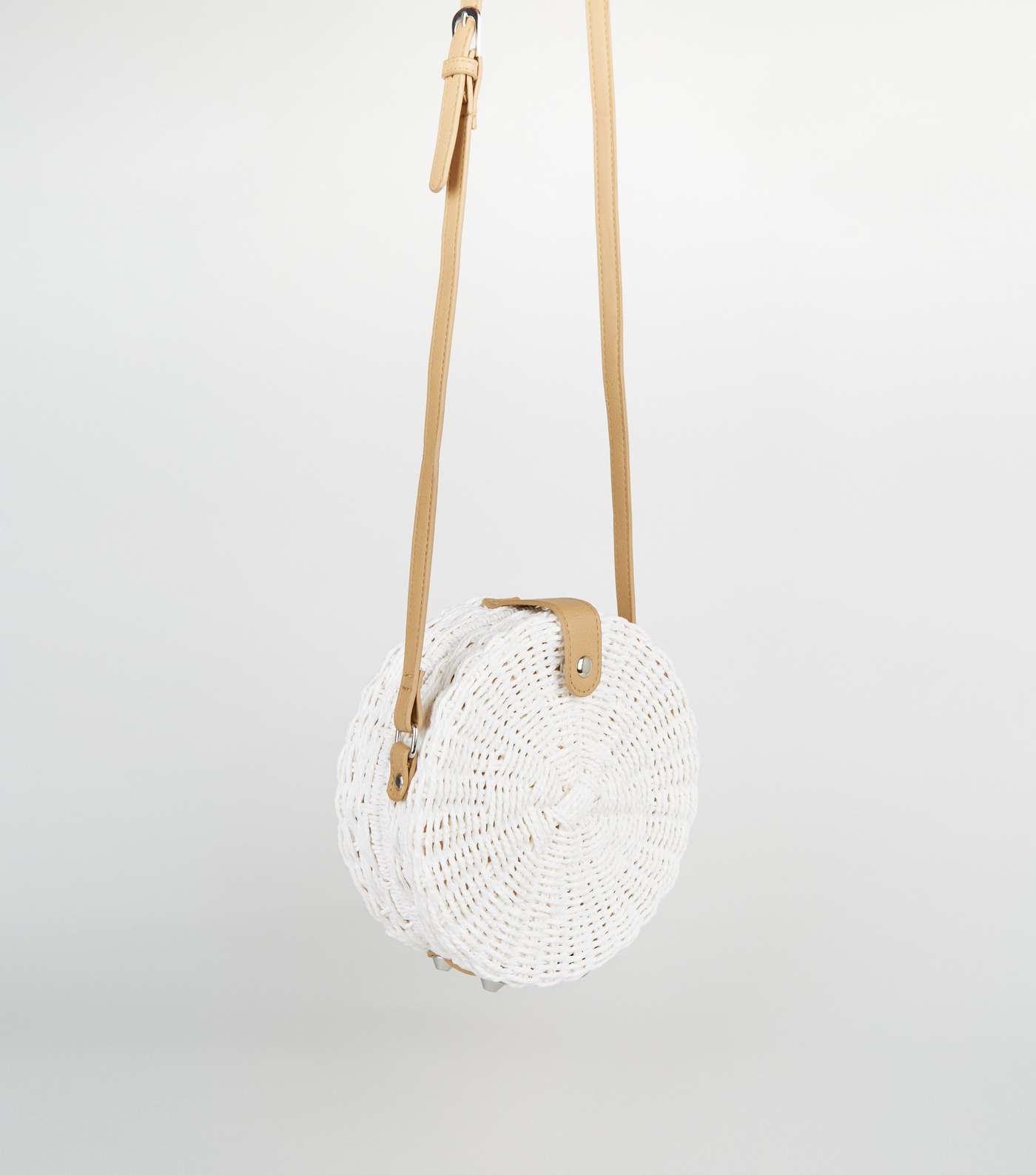 White Round Woven Straw Bag Image 3
