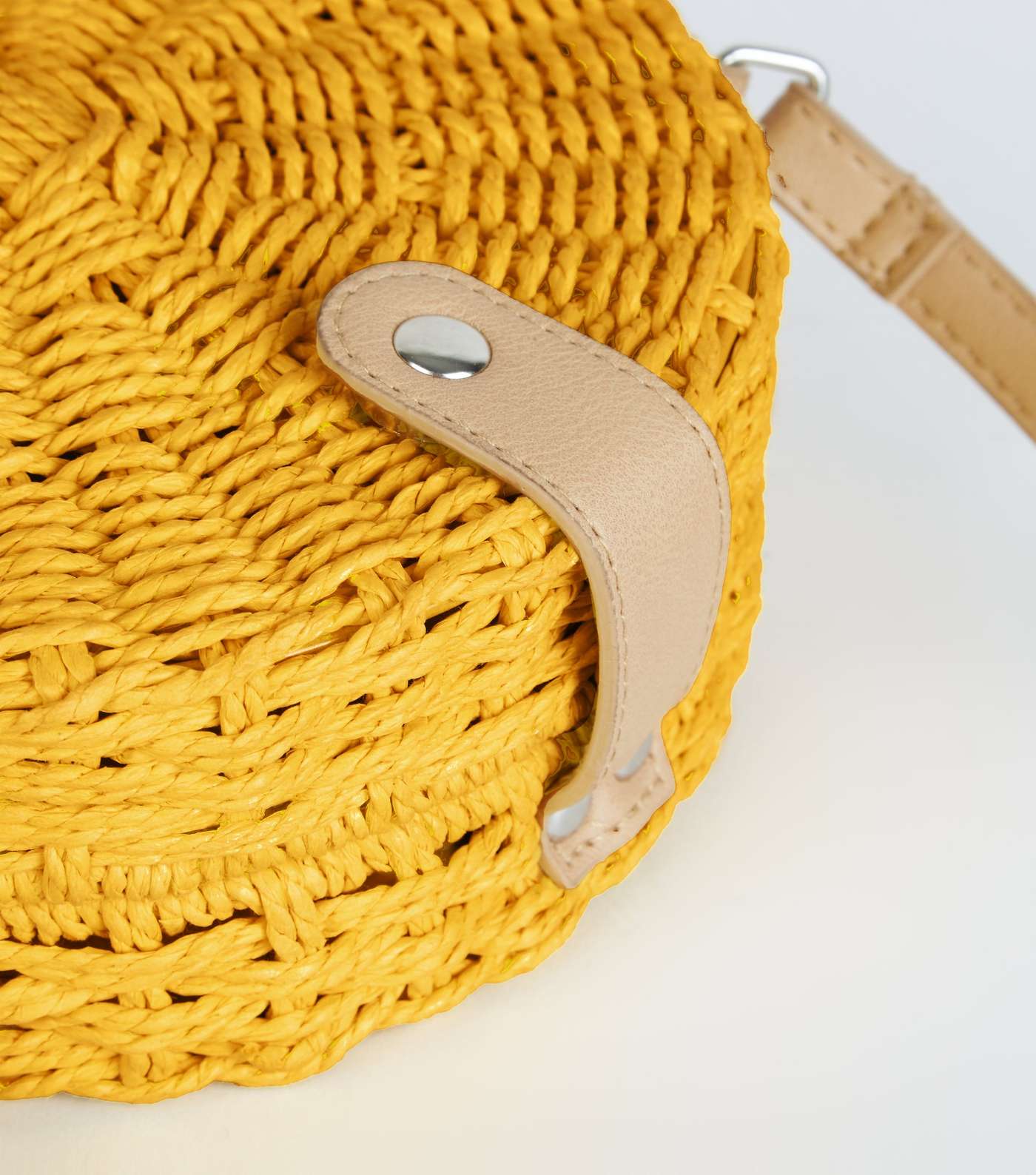 Yellow Straw Effect Woven Round Bag Image 4