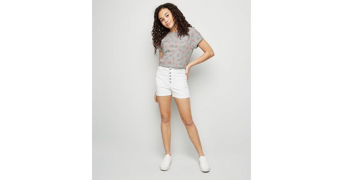 Girls White Button Front Denim Shorts | New Look