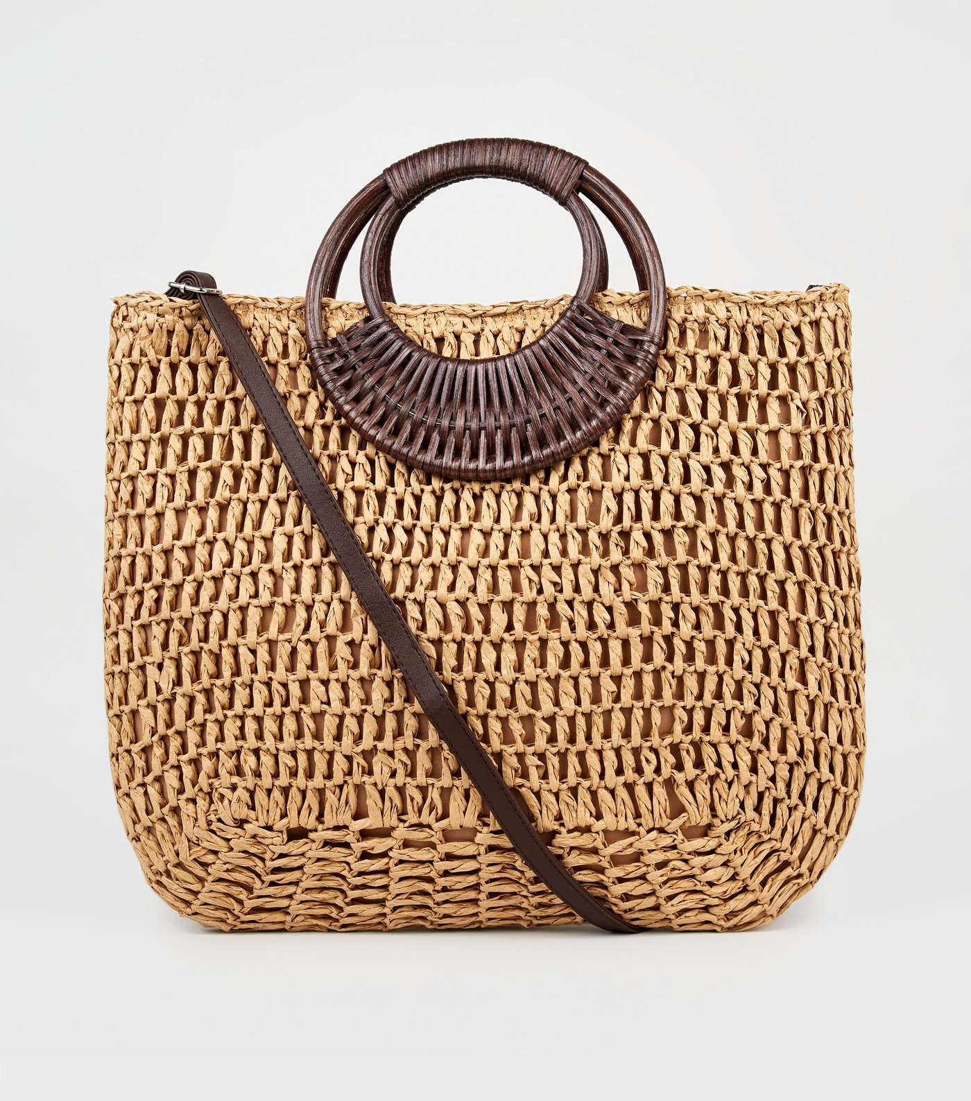 Stone Straw Effect Woven Handle Tote Bag