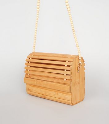 Stone Slatted Wood Shoulder Bag | New Look