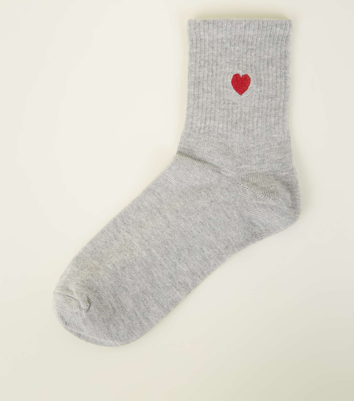 Pale Grey Heart Embroidered Socks 