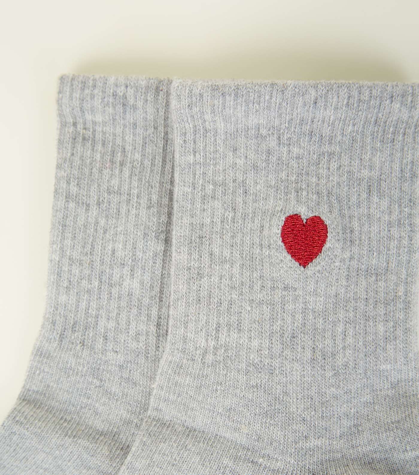 Pale Grey Heart Embroidered Socks  Image 3