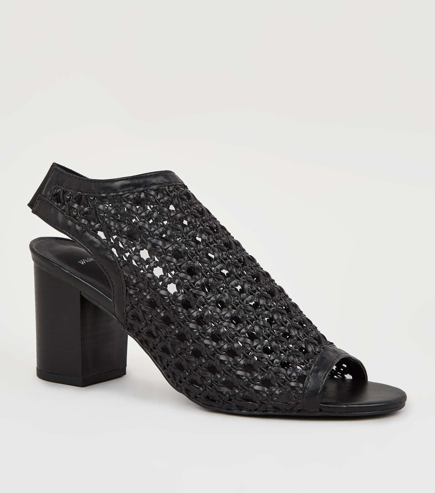 Wide Fit Black Leather-Look Woven Shoe Boots