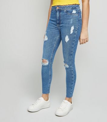 mid blue high waisted skinny jeans