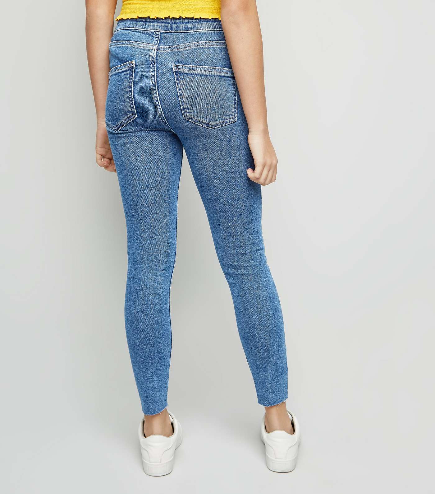 Girls Mid Blue Ripped High Waist Super Skinny Jeans Image 3