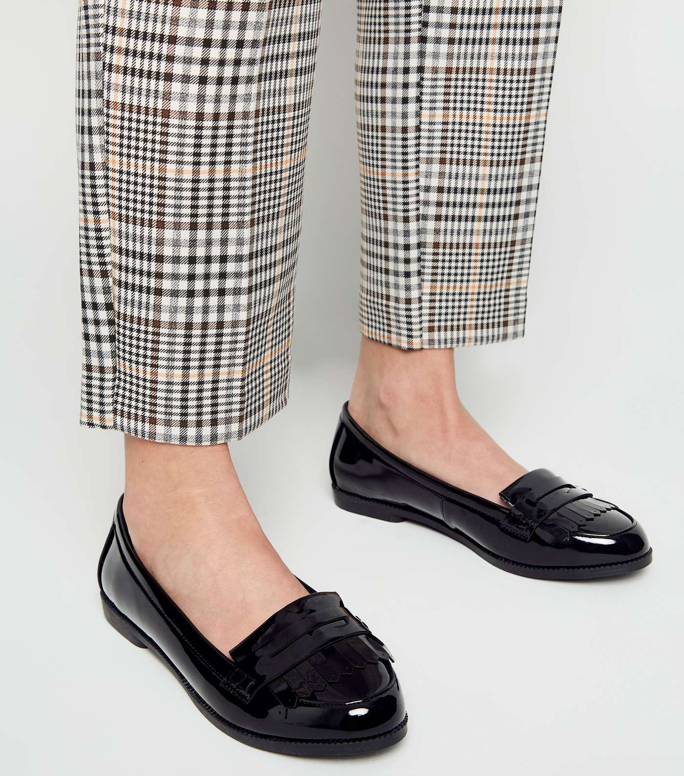 Wide Fit Black Patent Spot Lined Loafers Image 2