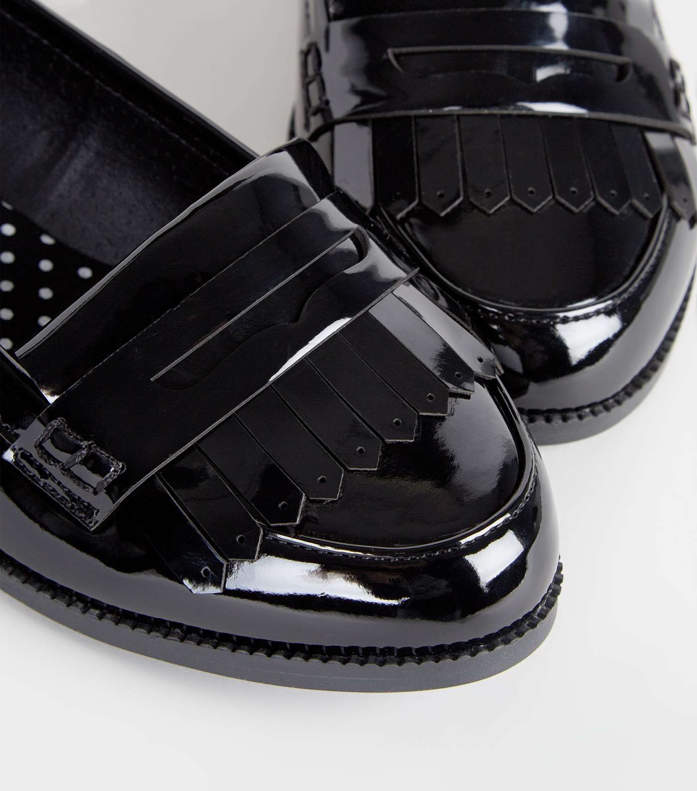 Wide Fit Black Patent Spot Lined Loafers Image 4