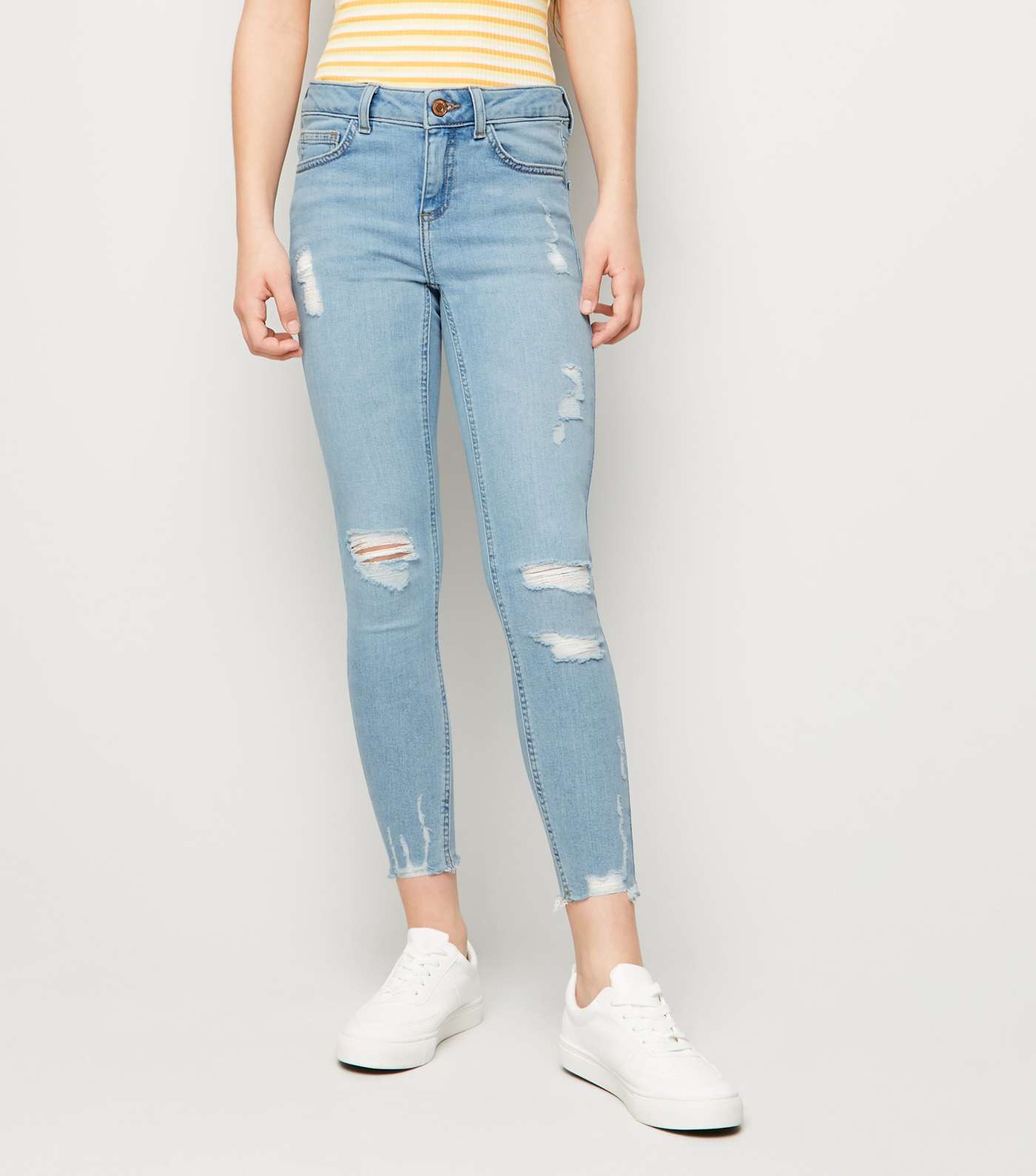 Girls Pale Blue Ripped Skinny Jeans Image 2