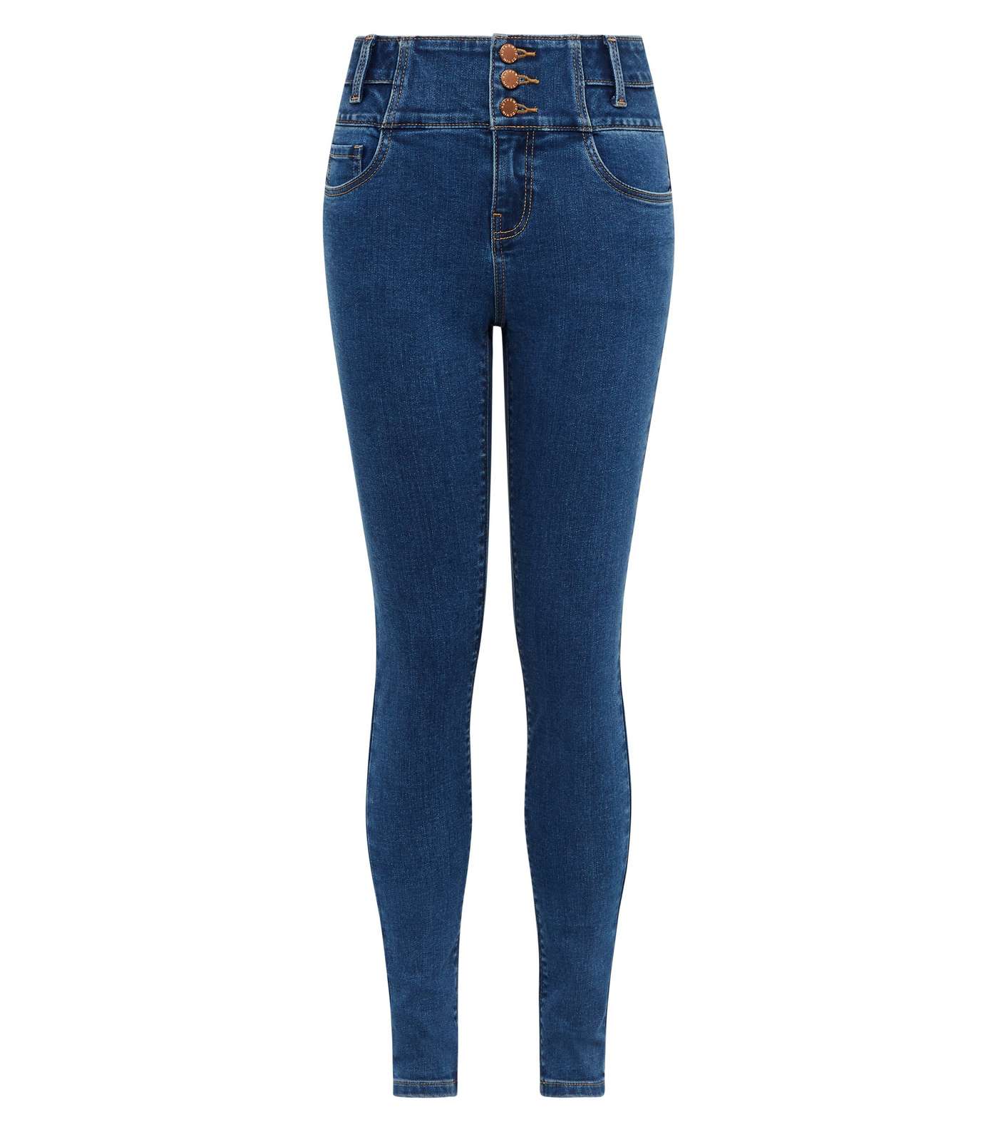 Girls Blue High Waist Skinny Jeans Image 4