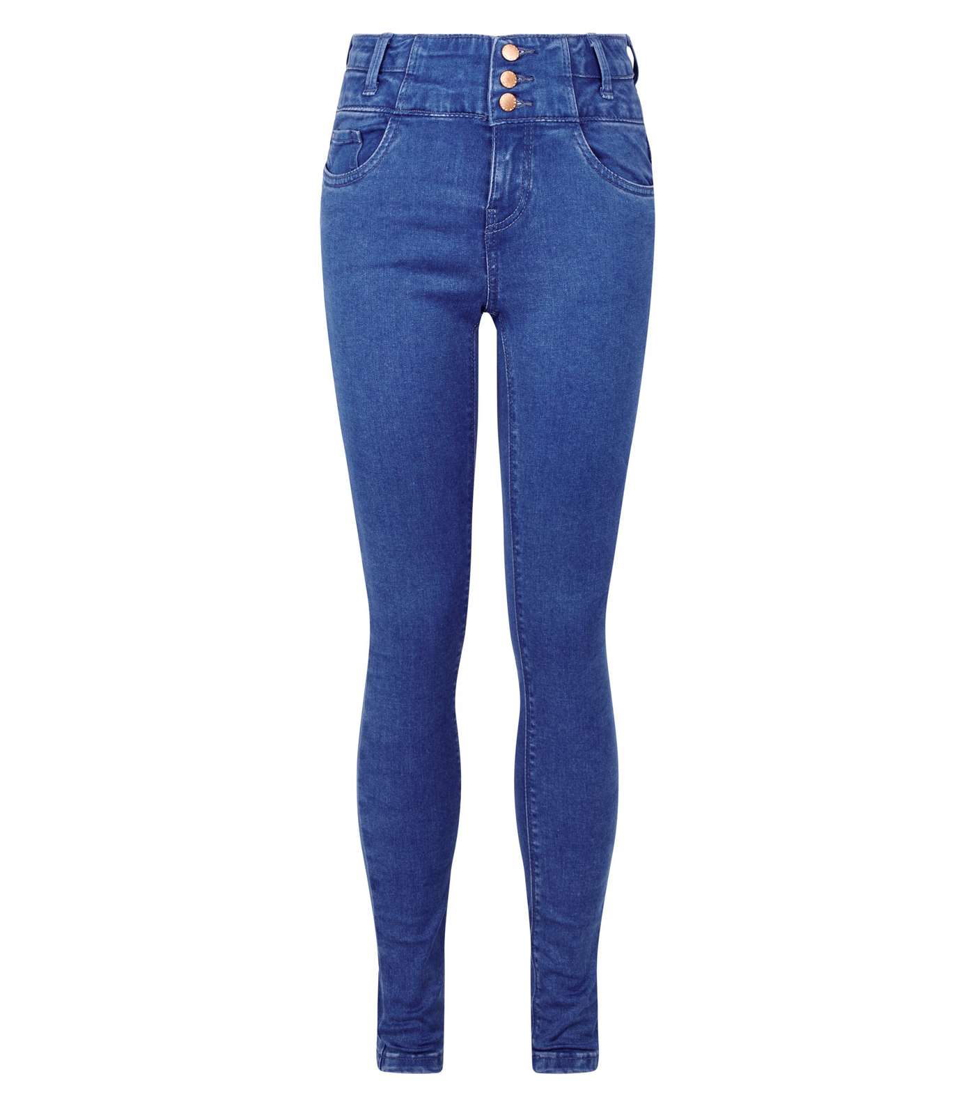 Girls Bright Blue High Waist Skinny Jeans Image 4