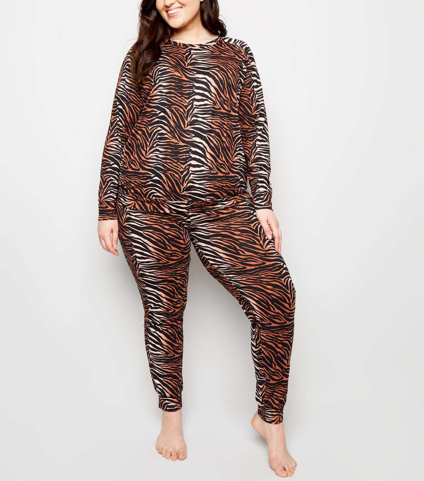 Curves Brown Tiger Print Soft Touch Sweatshirt Image 2