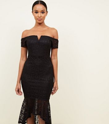 bardot midi fishtail dress