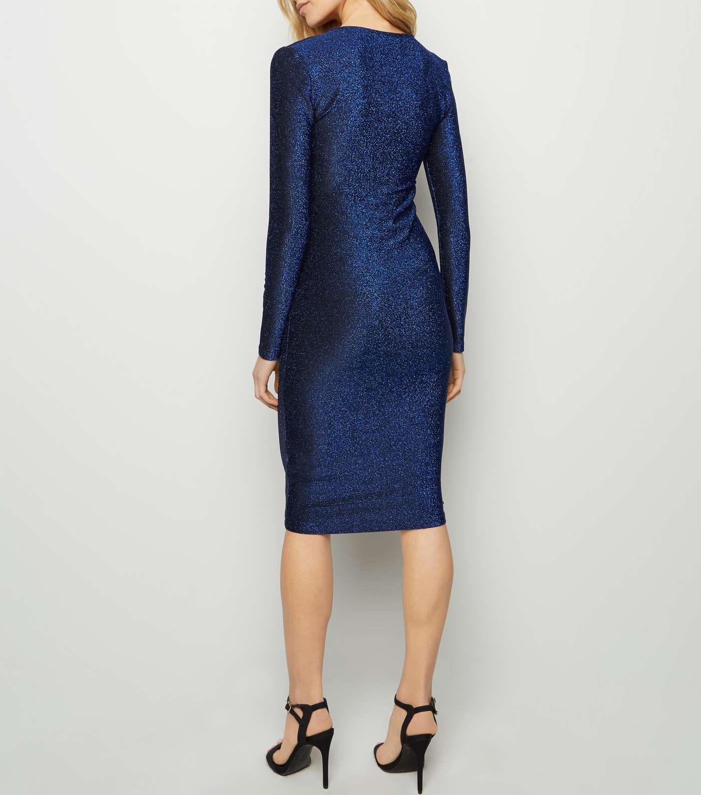 AX Paris Blue Glitter Ruched Front Dress  Image 3