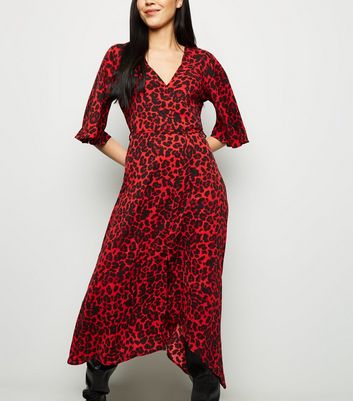 red leopard print midi dress