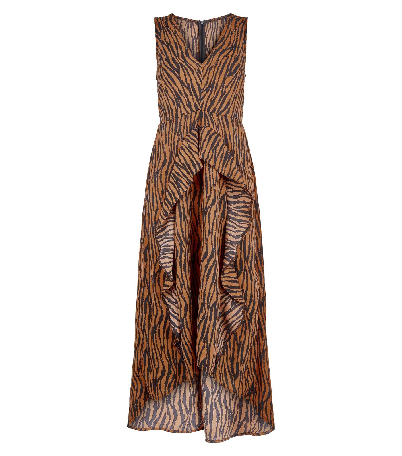 AX Paris Brown Tiger Print Dip Hem Midi Dress Image 4