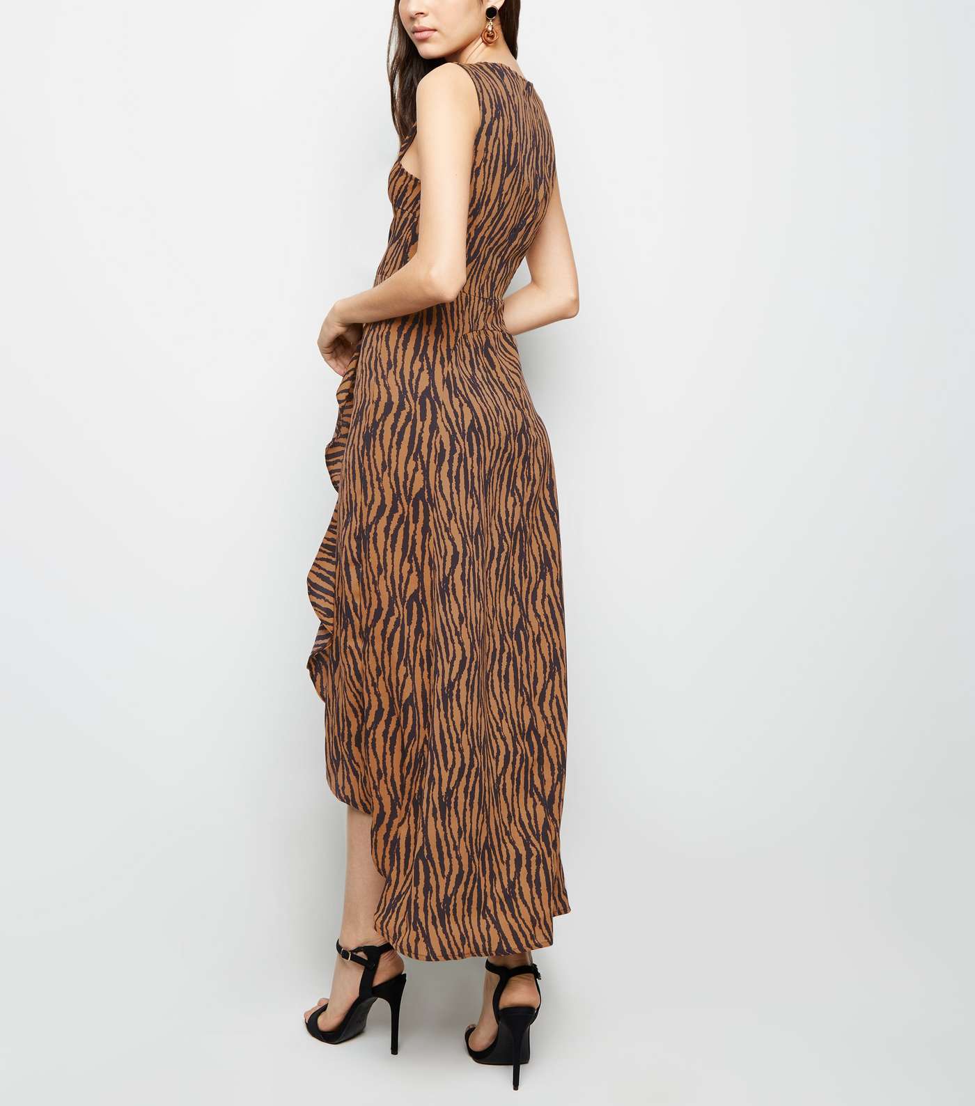 AX Paris Brown Tiger Print Dip Hem Midi Dress Image 2