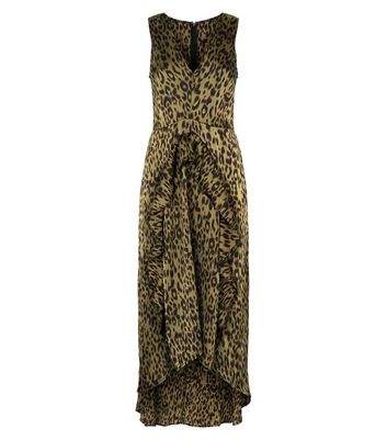 AX Paris Khaki Tiger Print Dip Hem Midi Dress New Look shop for AX Paris Khaki Tiger Print Dip Hem Midi Dress New Look at Shopo