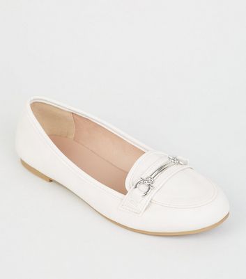 White Leather-Look Bar Front Loafers 