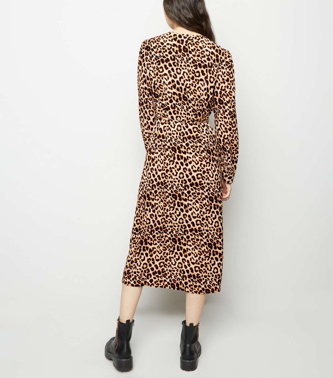 Brown Leopard Print Long Sleeve Midi Dress  Image 3