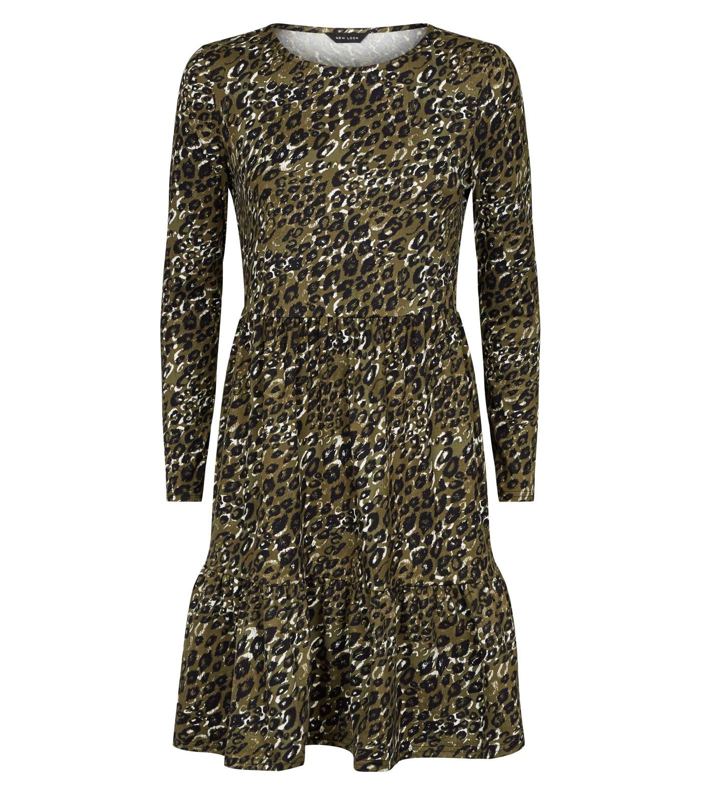 Green Leopard Print Soft Touch Smock Dress  Image 4