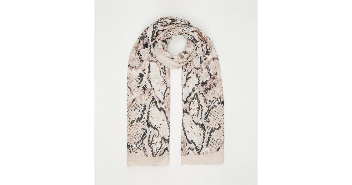 Pale Pink Snake Print Woven Scarf | New Look
