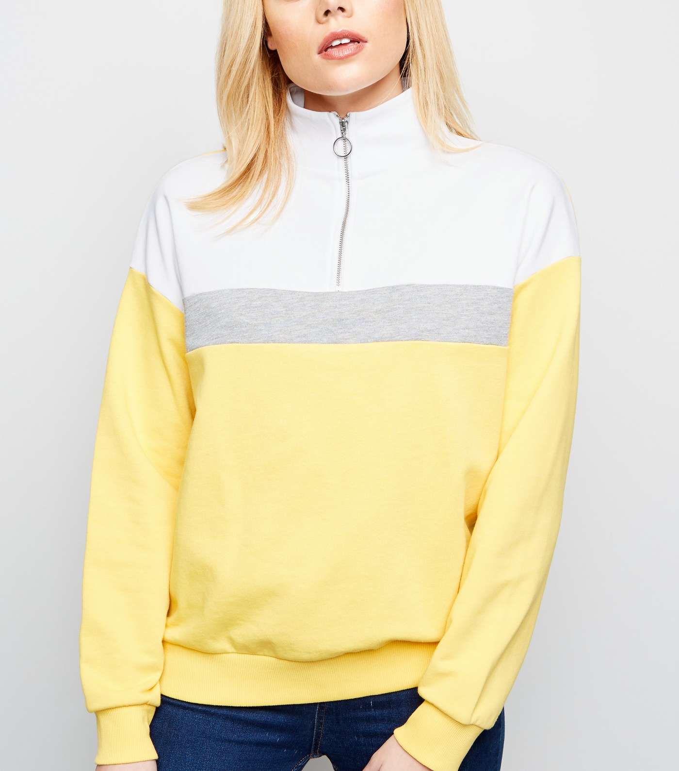 Yellow Colour Block Half Zip Sweatshirt 