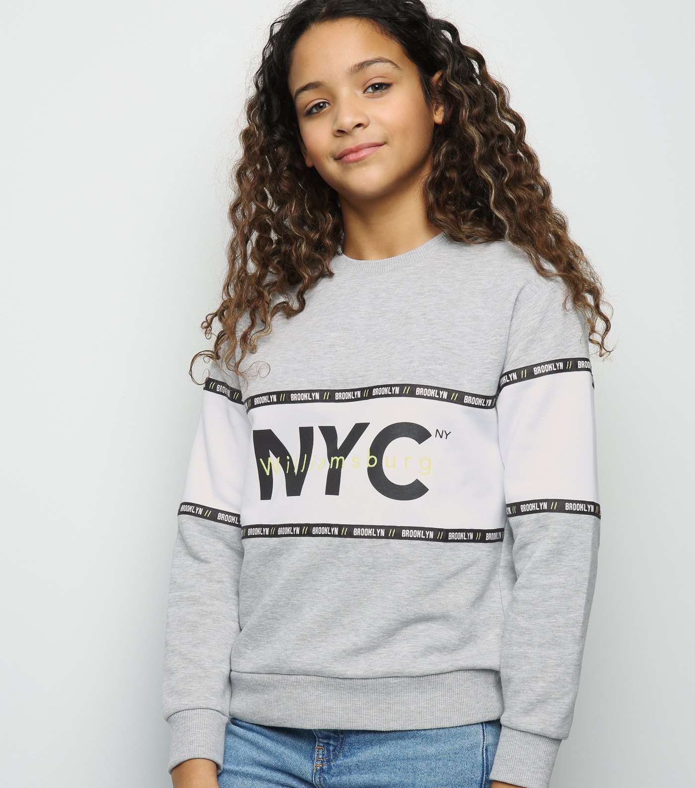 Girls Grey NYC Slogan Colour Block Neon Sweatshirt 