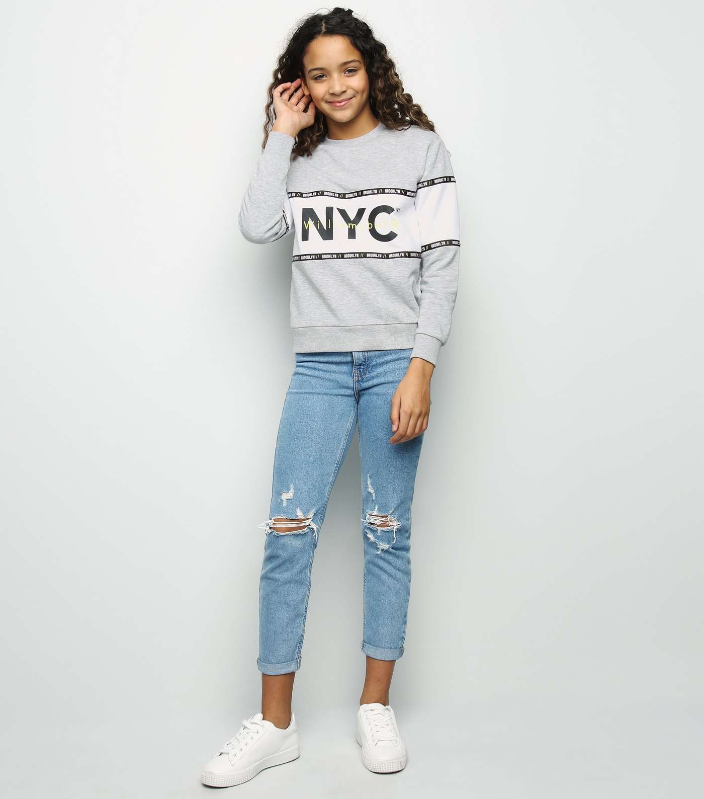Girls Grey NYC Slogan Colour Block Neon Sweatshirt  Image 3
