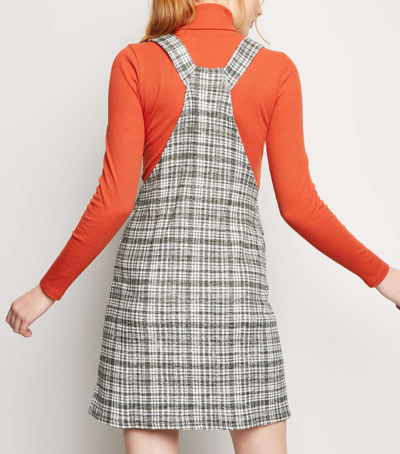 Khaki Textured Check Pinafore Dress Image 3