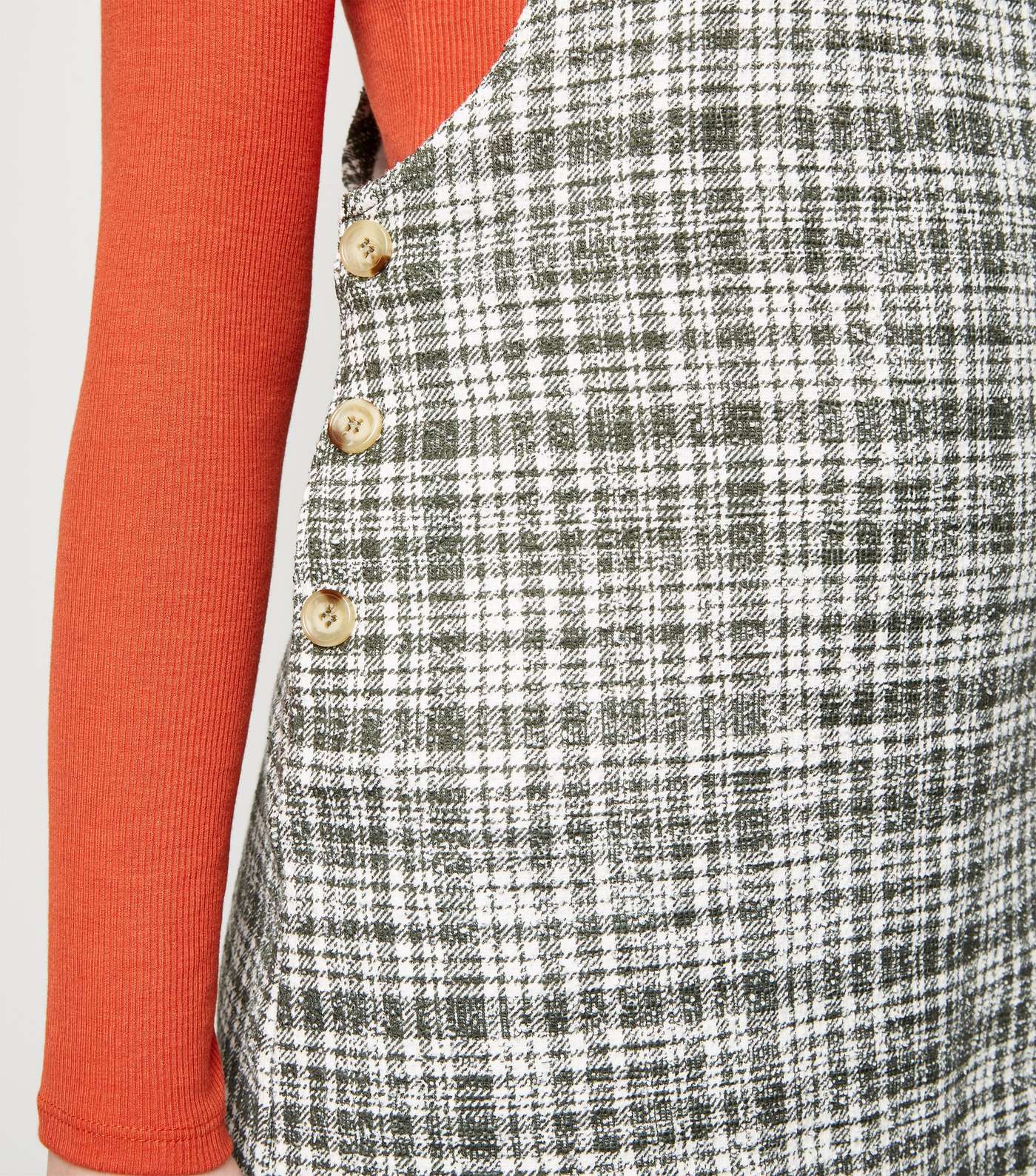 Khaki Textured Check Pinafore Dress Image 5