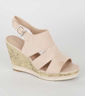 Nude Comfort Cut Out Cork Effect Wedges New Look