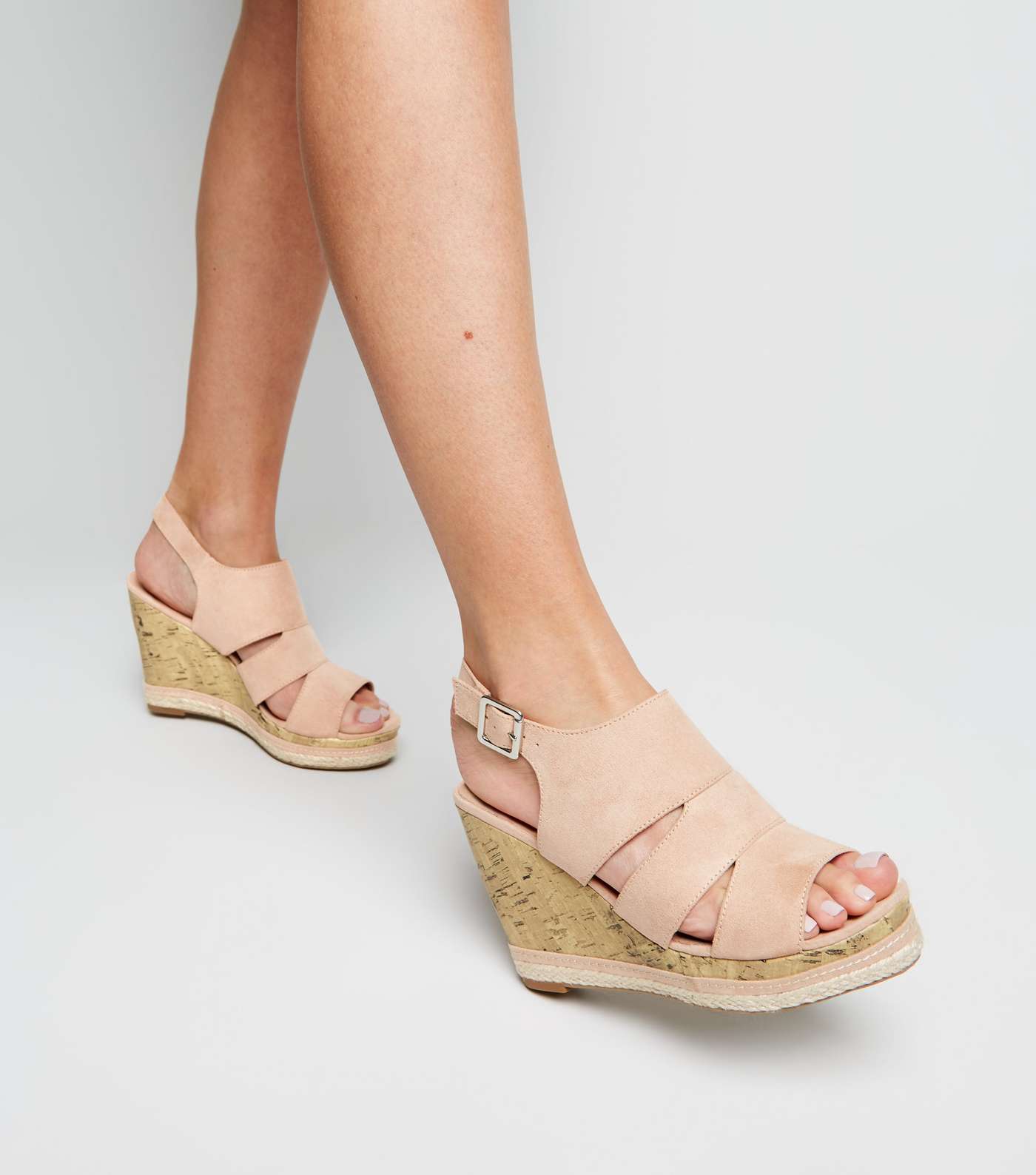 Nude Comfort Cut Out Cork Effect Wedges Image 2
